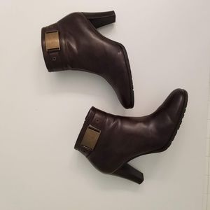 Franco Sarto Leather Buckle Heel Ankle Booties